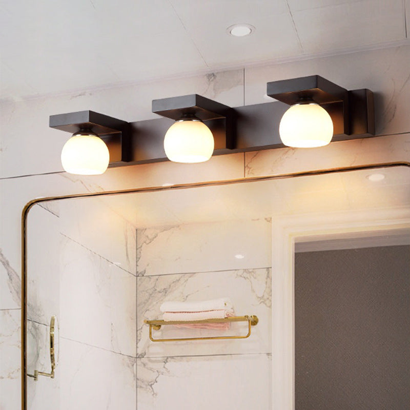 Contemporary Retro Rubber Wood Iron Glass Rectangular 2/3 Light Wall Sconce Lamp Vanity Light For Bathroom