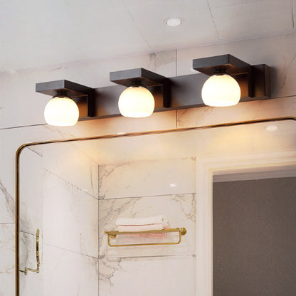 Contemporary Retro Rubber Wood Iron Glass Rectangular 2/3 Light Wall Sconce Lamp Vanity Light For Bathroom