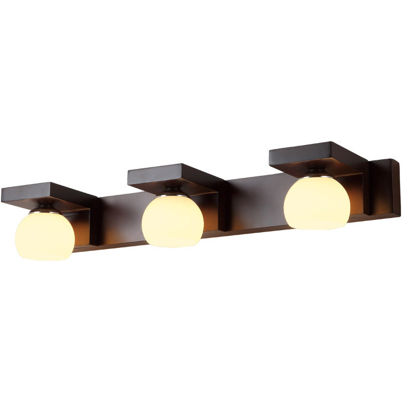 Contemporary Retro Rubber Wood Iron Glass Rectangular 2/3 Light Wall Sconce Lamp Vanity Light For Bathroom