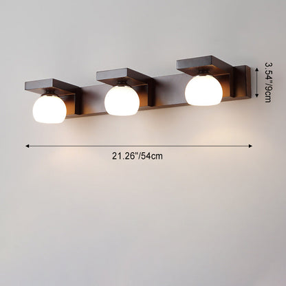 Contemporary Retro Rubber Wood Iron Glass Rectangular 2/3 Light Wall Sconce Lamp Vanity Light For Bathroom