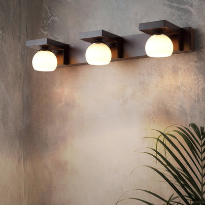 Contemporary Retro Rubber Wood Iron Glass Rectangular 2/3 Light Wall Sconce Lamp Vanity Light For Bathroom