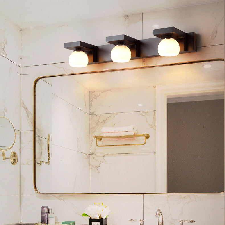 Contemporary Retro Rubber Wood Iron Glass Rectangular 2/3 Light Wall Sconce Lamp Vanity Light For Bathroom
