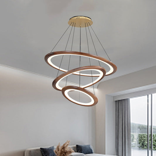 Contemporary Retro Walnut Acrylic Circles Adjustable LED Chandeliers For Living Room