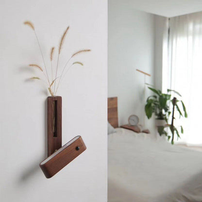 Contemporary Nordic Walnut Beech Rechargeable Strip Floral Container LED Wall Sconce Lamp For Bedside