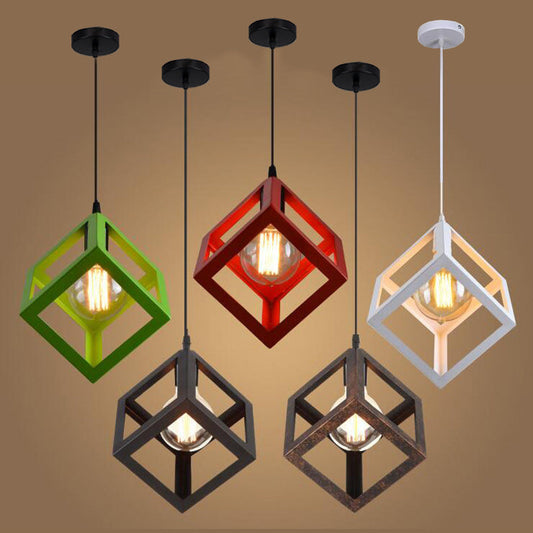 Contemporary Industrial Iron Cubic Geometric Hollowed 1/3 Light Pendant Light For Dining Room