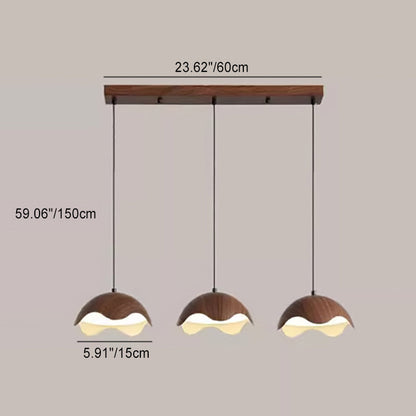 Contemporary Creative Iron Walnut Acrylic Eggshell Wave Dome LED Pendant Light For Dining Room