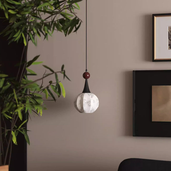 Traditional French Iron Fabric Ball Flower Pattern 1-Light Pendant Light For Bedside