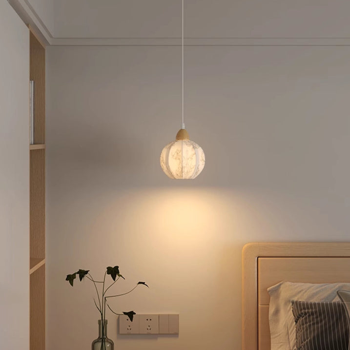 Traditional French Iron Fabric Ball Flower Pattern 1-Light Pendant Light For Bedside