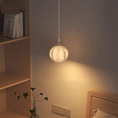 Traditional French Iron Fabric Ball Flower Pattern 1-Light Pendant Light For Bedside