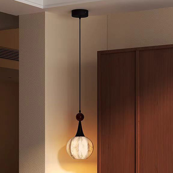 Traditional French Iron Fabric Ball Flower Pattern 1-Light Pendant Light For Bedside