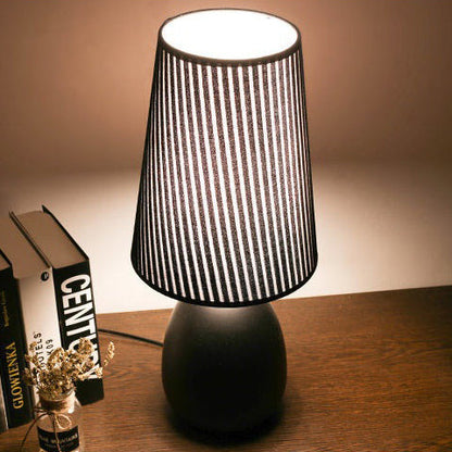 Contemporary Nordic Iron Fabric Cylinder Striped Touch Sensor Dimmable 1-Light Table Lamp For Bedside