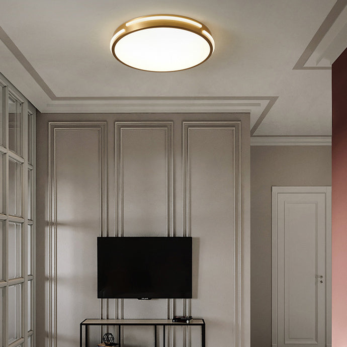 Modern Mid-century Brass Acrylic Round Line LED Flush Mount Ceiling Light For Bedroom