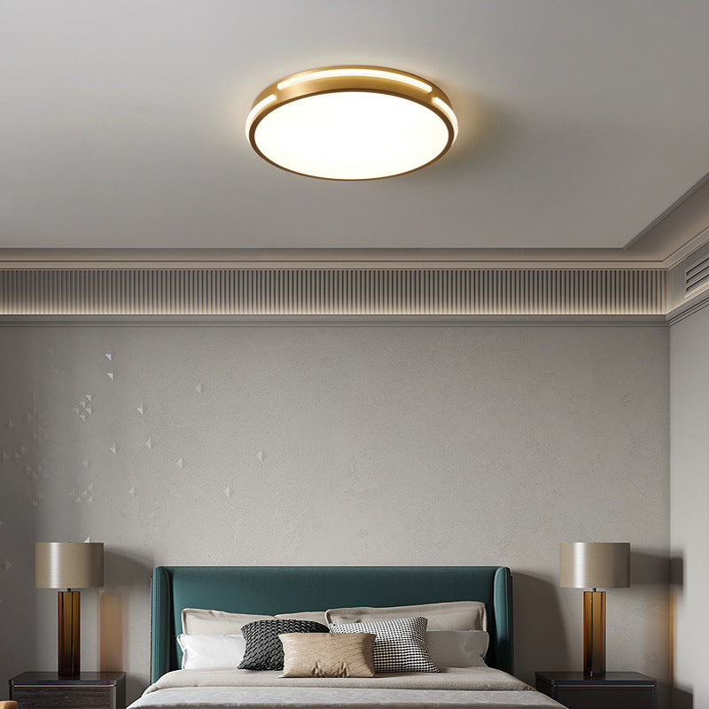 Modern Mid-century Brass Acrylic Round Line LED Flush Mount Ceiling Light For Bedroom