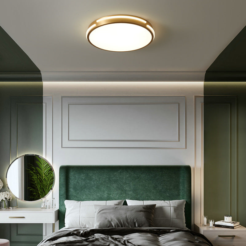 Modern Mid-century Brass Acrylic Round Line LED Flush Mount Ceiling Light For Bedroom
