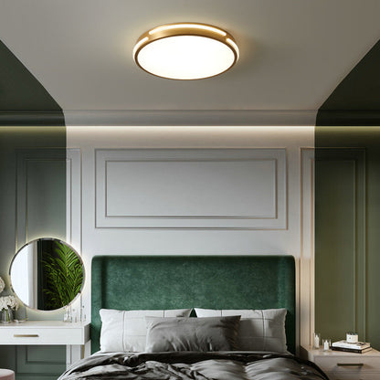 Modern Mid-century Brass Acrylic Round Line LED Flush Mount Ceiling Light For Bedroom