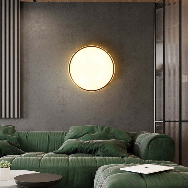 Modern Mid-century Brass Acrylic Round Line LED Flush Mount Ceiling Light For Bedroom