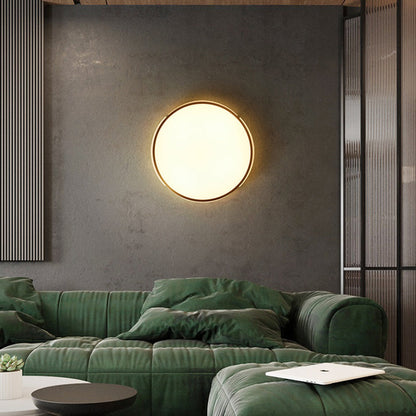 Modern Mid-century Brass Acrylic Round Line LED Flush Mount Ceiling Light For Bedroom