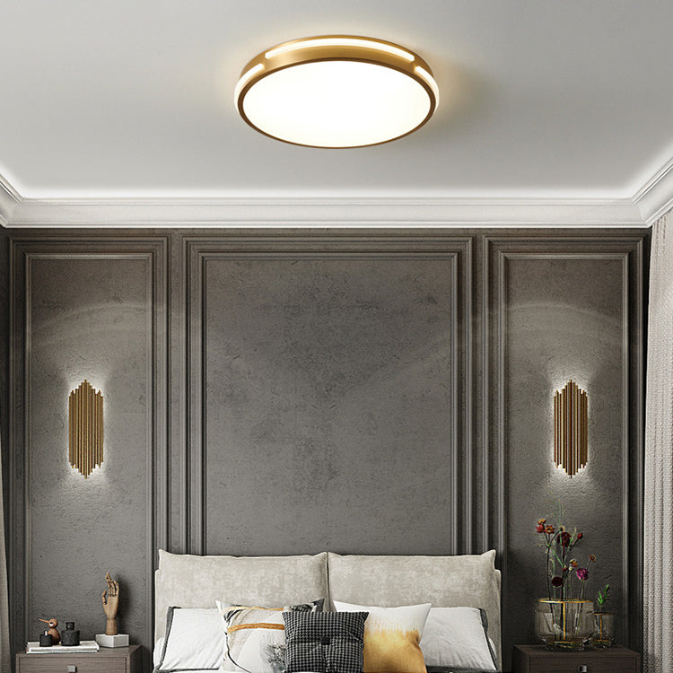 Modern Mid-century Brass Acrylic Round Line LED Flush Mount Ceiling Light For Bedroom
