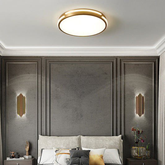 Modern Mid-century Brass Acrylic Round Line LED Flush Mount Ceiling Light For Bedroom