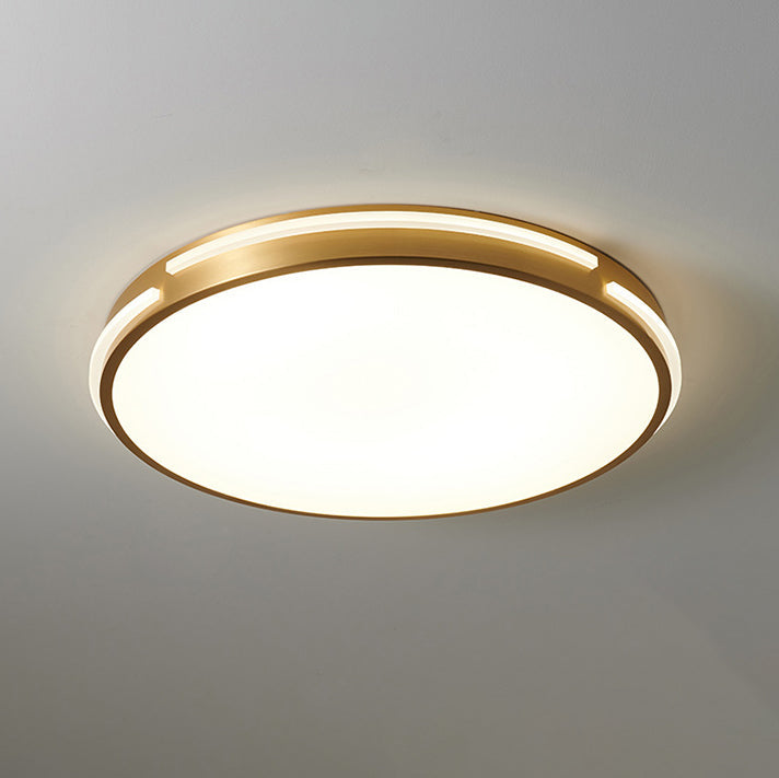 Modern Mid-century Brass Acrylic Round Line LED Flush Mount Ceiling Light For Bedroom