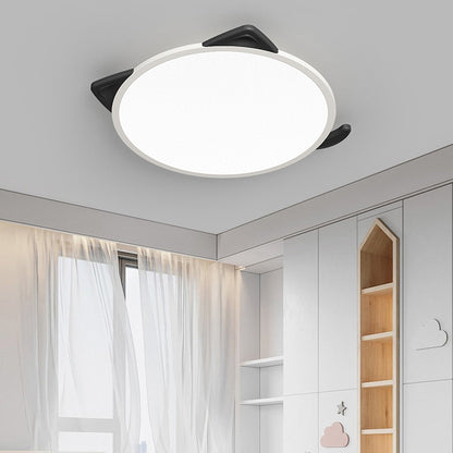 Modern Simplicity Kids Iron Aluminum Acrylic Round Cat's Ear LED Flush Mount Ceiling Light For Bedroom