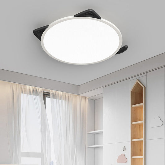 Modern Simplicity Kids Iron Aluminum Acrylic Round Cat's Ear LED Flush Mount Ceiling Light For Bedroom