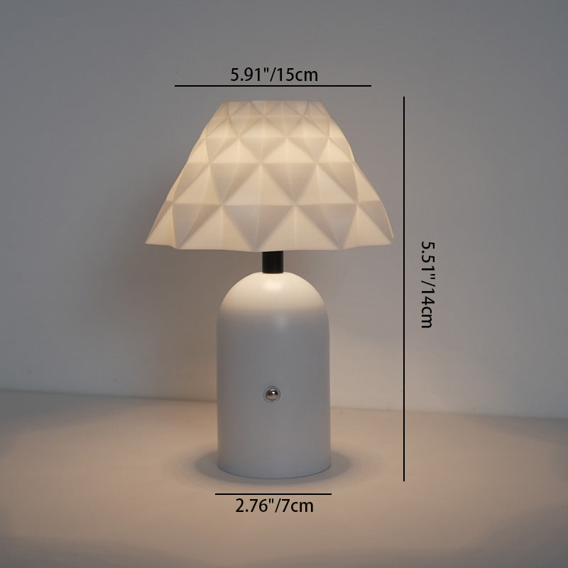 Contemporary Scandinavian Rechargeable Iron PC Conic Column Checkered Pattern LED Table Lamp Night Light For Bedside