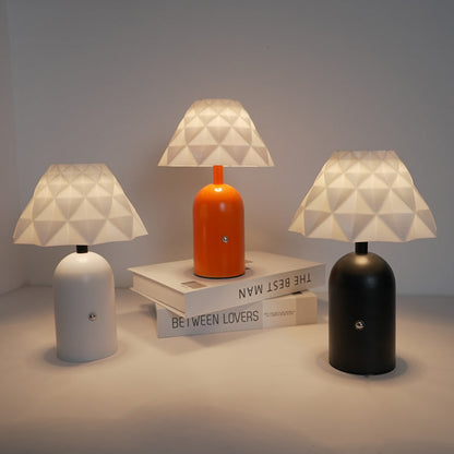 Contemporary Scandinavian Rechargeable Iron PC Conic Column Checkered Pattern LED Table Lamp Night Light For Bedside
