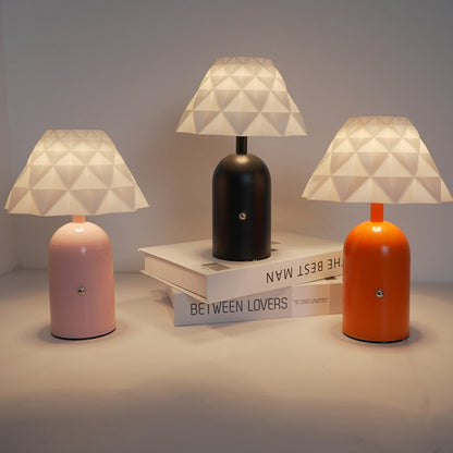 Contemporary Scandinavian Rechargeable Iron PC Conic Column Checkered Pattern LED Table Lamp Night Light For Bedside