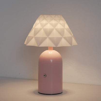 Contemporary Scandinavian Rechargeable Iron PC Conic Column Checkered Pattern LED Table Lamp Night Light For Bedside