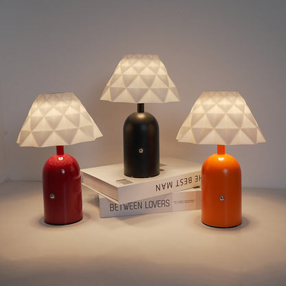 Contemporary Scandinavian Rechargeable Iron PC Conic Column Checkered Pattern LED Table Lamp Night Light For Bedside