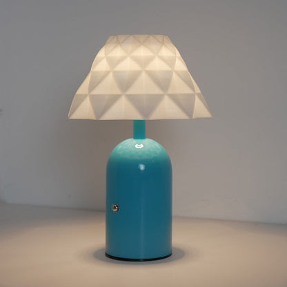 Contemporary Scandinavian Rechargeable Iron PC Conic Column Checkered Pattern LED Table Lamp Night Light For Bedside