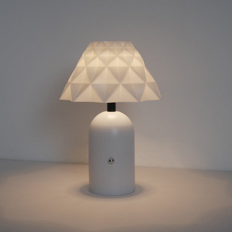 Contemporary Scandinavian Rechargeable Iron PC Conic Column Checkered Pattern LED Table Lamp Night Light For Bedside