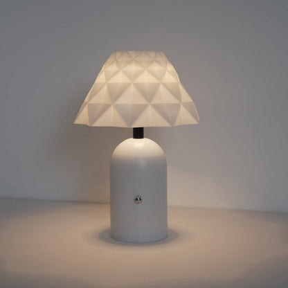 Contemporary Scandinavian Rechargeable Iron PC Conic Column Checkered Pattern LED Table Lamp Night Light For Bedside