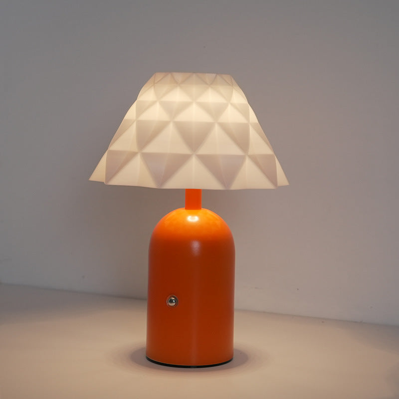Contemporary Scandinavian Rechargeable Iron PC Conic Column Checkered Pattern LED Table Lamp Night Light For Bedside