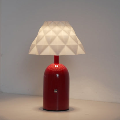 Contemporary Scandinavian Rechargeable Iron PC Conic Column Checkered Pattern LED Table Lamp Night Light For Bedside
