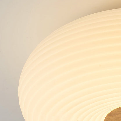 Contemporary Scandinavian Wood PE Round Striped LED Flush Mount Ceiling Light For Hallway