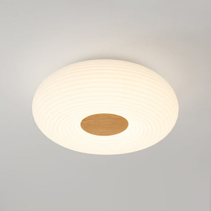 Contemporary Scandinavian Wood PE Round Striped LED Flush Mount Ceiling Light For Hallway