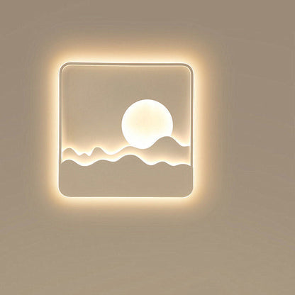 Contemporary Creative Iron Aluminum Silica Acrylic Sun Wavy Line Square Rectangular LED Flush Mount Ceiling Light For Living Room