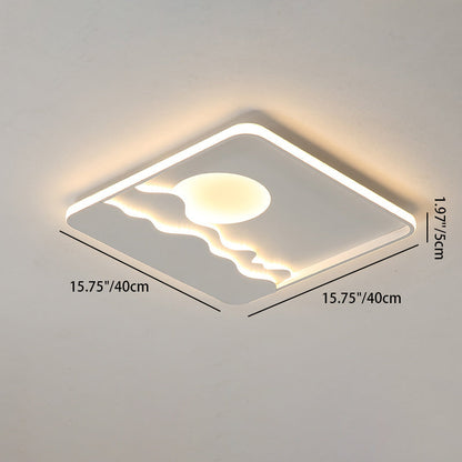 Contemporary Creative Iron Aluminum Silica Acrylic Sun Wavy Line Square Rectangular LED Flush Mount Ceiling Light For Living Room
