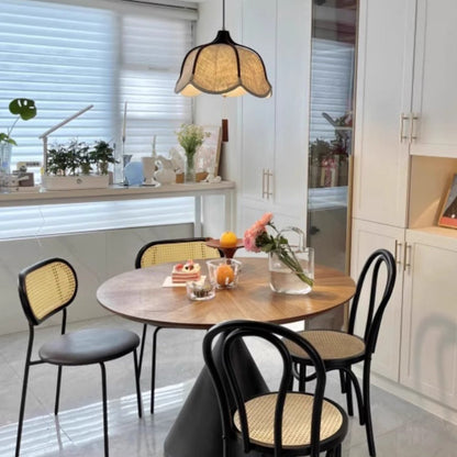 Traditional Vintage Oak Hardware Fabric Dome Petal 1-Light Pendant Light For Dining Room