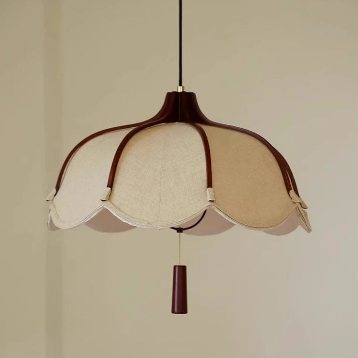 Traditional Vintage Oak Hardware Fabric Dome Petal 1-Light Pendant Light For Dining Room