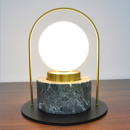 Modern Transitional Marble Glass Metal Ball Oval Handle 1-Light Table Lamp For Study