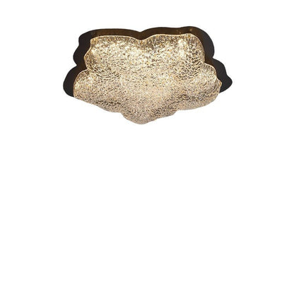 Contemporary Retro Iron Resin Flower Glacial Pattern LED Flush Mount Ceiling Light For Bedroom