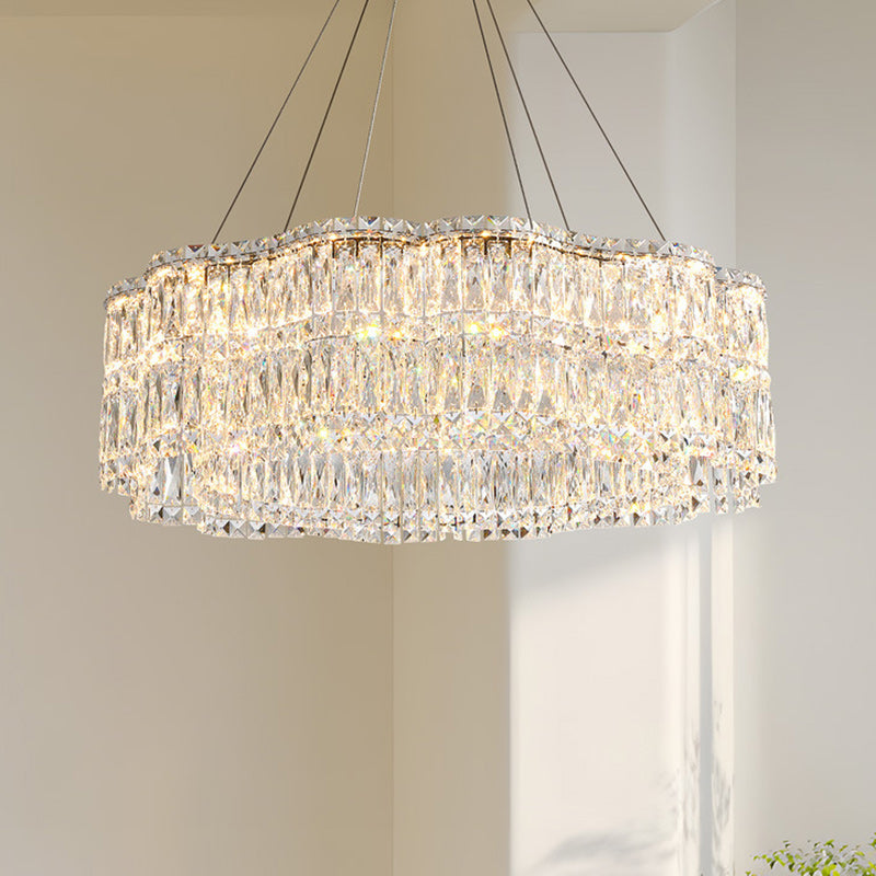 Modern Luxury Stainless Steel Crystal Round Flower LED Chandeliers For Living Room