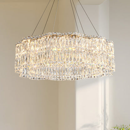 Modern Luxury Stainless Steel Crystal Round Flower LED Chandeliers For Living Room