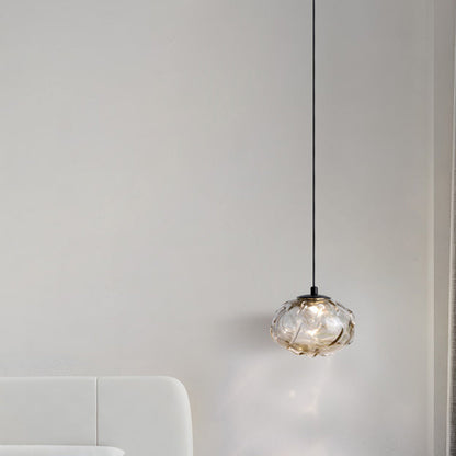Contemporary Scandinavian Hardware Glazed Glass Smoke Round Liftable LED Pendant Light For Bedside