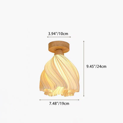 現代的な北欧風の花びらスカート木製PLA 1灯セミフラッシュマウント天井照明（廊下用） 