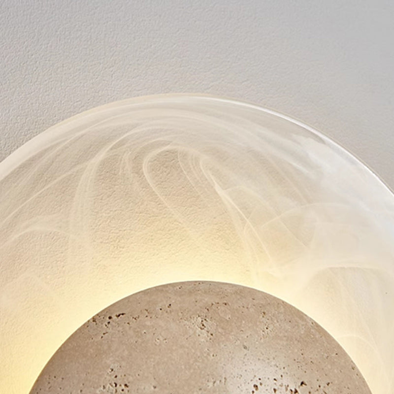 Contemporary Nordic Travertine Glass Round Smoke Textured Zipper LED Wall Sconce Lamp For Bedside