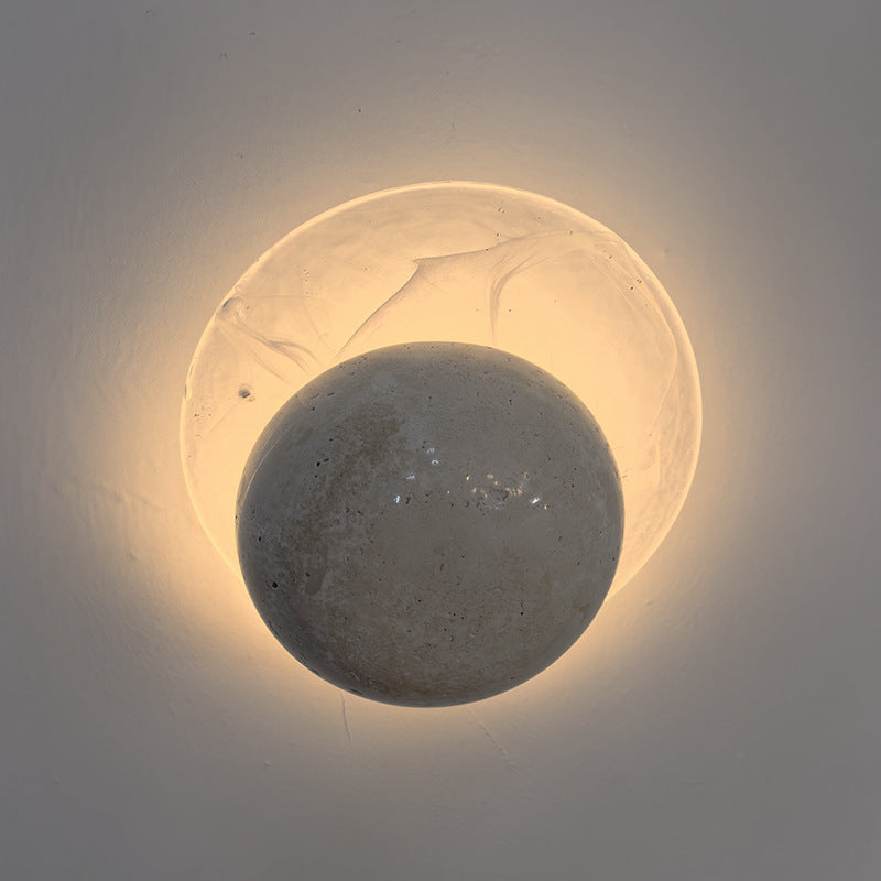 Contemporary Nordic Travertine Glass Round Smoke Textured Zipper LED Wall Sconce Lamp For Bedside